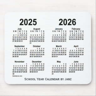 Tapis De Souris 2025-2026 calendrier blanc d'école par Janz