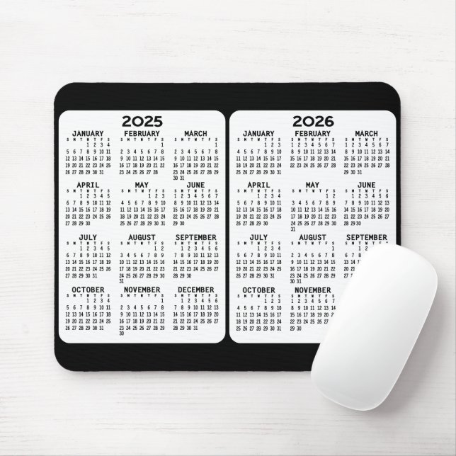 Tapis De Souris 2025 2026 - Calendrier sur 2 ans - vue année (Avec souris)