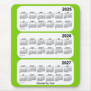 Tapis De Souris 2025-2027 vert jaune calendrier de 3 ans par Janz