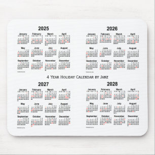 Tapis De Souris 2025-2028 calendrier blanc de vacances par Janz