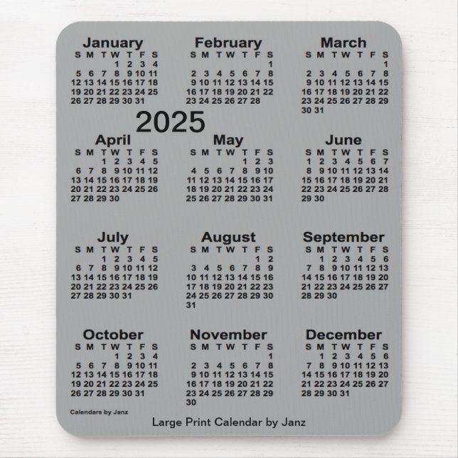 Tapis De Souris 2025 Battleship Grey Grand Print Calendar par Janz (Devant)