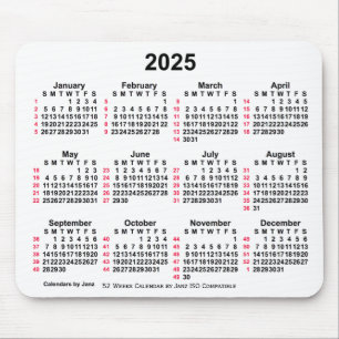 Tapis De Souris 2025 Blanc 52 semaines Calendrier ISO par Janz Mou