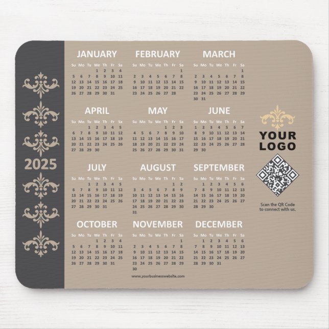 Tapis De Souris 2025 Calendar Business Logo QR Code Latte Baroque (Devant)