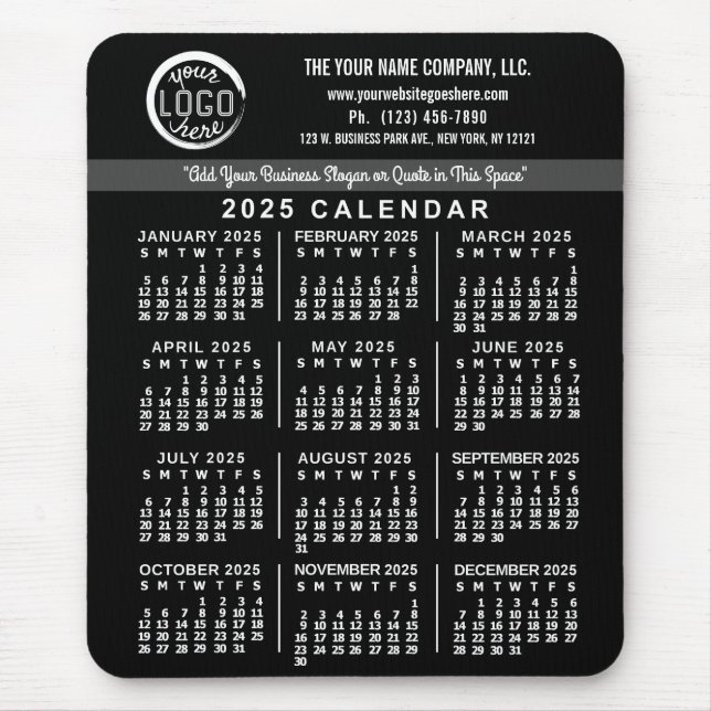 Tapis De Souris 2025 Calendrier Black Custom Business Logo Nom Fac (Devant)