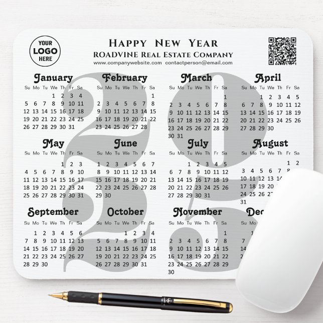 Tapis De Souris 2025 Calendrier Business Logo Code QR Modern Black (Créateur téléchargé)