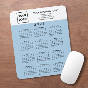 Tapis De Souris 2025 Calendrier Business Logo Texte bleu clair
