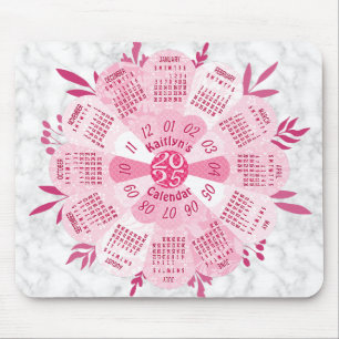 Tapis De Souris 2025 Calendrier Nom personnalisé Boho Pretty Rose 