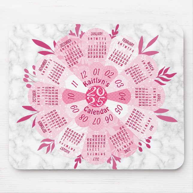 Tapis De Souris 2025 Calendrier Nom personnalisé Boho Pretty Rose  (Devant)