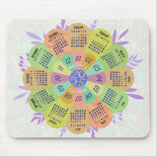 Tapis De Souris 2025 Calendrier Unique Boho Retro Flower Nom perso
