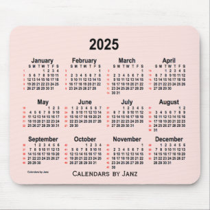 Tapis De Souris 2025 Misty Rose 52 Weeks Calendrier par Janz