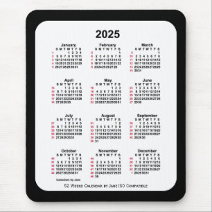 Tapis De Souris 2025 Noir 52 semaines Calendrier ISO par Janz Two