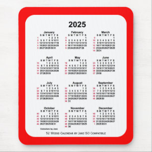 Tapis De Souris 2025 Rouge 52 semaines Calendrier ISO par Janz Two