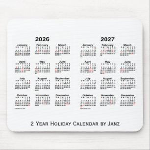 Tapis De Souris 2026-2027 blanc calendrier de vacances de 2 ans