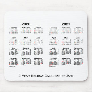 Tapis De Souris 2026-2027 blanc calendrier de vacances de 2 ans