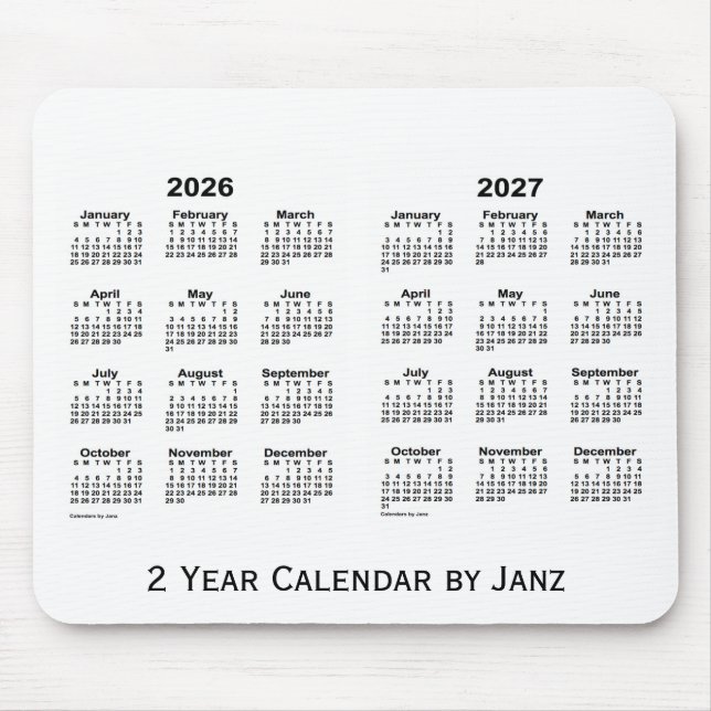 Tapis De Souris 2026-2027 Calendrier blanc de 2 ans par Janz Mouse (Devant)