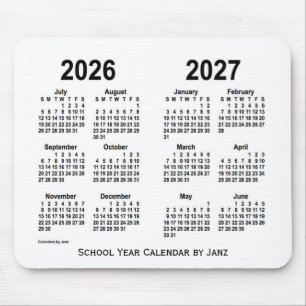 Tapis De Souris 2026-2027 calendrier blanc d'école par Janz