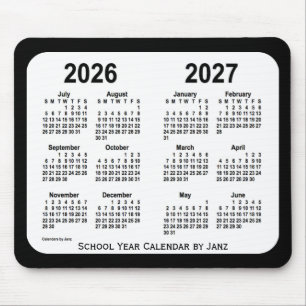 Tapis De Souris 2026-2027 calendrier noir et blanc d'école par