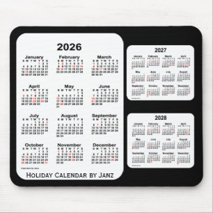 Tapis De Souris 2026-2028 noir calendrier de vacances de 3 ans par