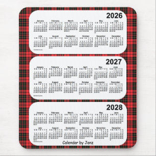 Tapis De Souris 2026-2028 plaid rouge calendrier de 3 ans par Janz
