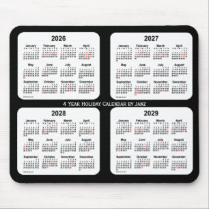 Tapis De Souris 2026-2029 calendrier noir et blanc de vacances par