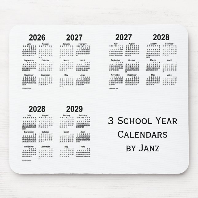 Tapis De Souris 2026-2029 White 3 Annuaires scolaires par Janz (Devant)