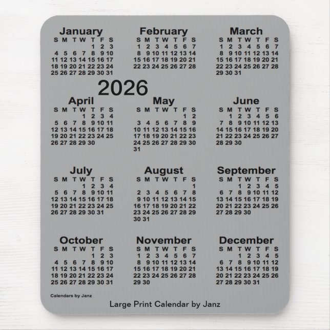 Tapis De Souris 2026 Battleship Grey Grand Print Calendar par Janz (Devant)