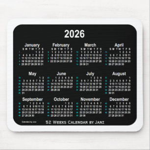 Tapis De Souris 2026 Black Neon 52 Weeks Calendrier par Janz