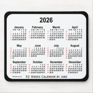 Tapis De Souris 2026 Black Two Tone 52 Weeks Calendrier par Janz