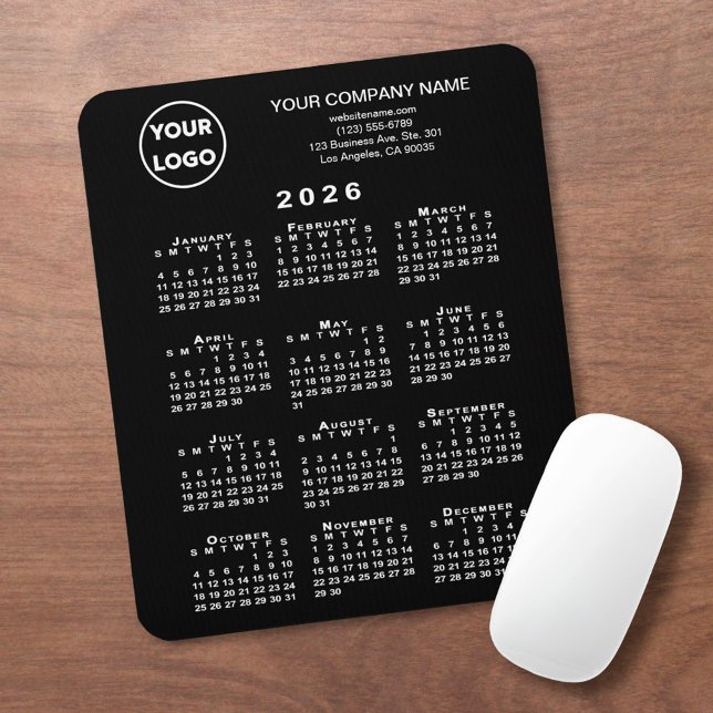 Tapis De Souris 2026 Calendar Business Logo and Text Black (2026 Calendar Business Logo and Text Black Mouse Pad, in situ)