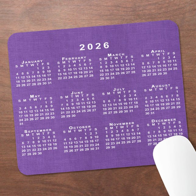Tapis De Souris 2026 Calendar Custom Photo Purple Linen Texture (2026 Calendar Custom Photo Purple Linen Texture Mouse Pad, in situ)