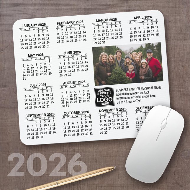Tapis De Souris 2026 Calendar - logo, photo business (2026 Calendar on a Mousepad)