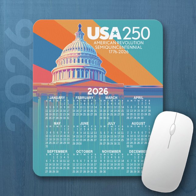 Tapis De Souris 2026 Calendar with USA 250 Capital Dome America (2026 Calendar on a Mousepad)