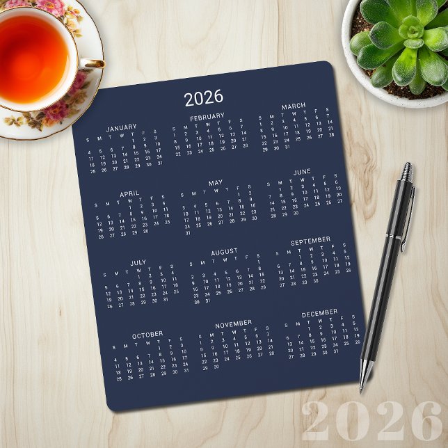 Tapis De Souris 2026 Moderne Minimaliste Marine Calendrier bleu (2026 Modern Minimalist Navy Blue Calendar Mouse Pad)