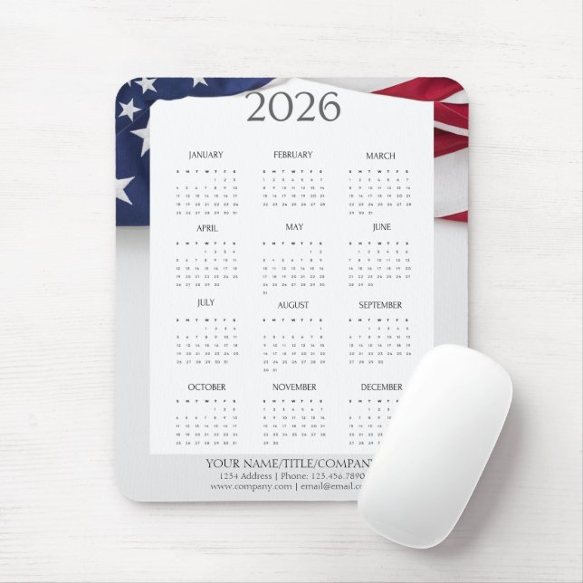 Tapis De Souris 2026 Patriotic Mini Calendar (Avec souris)
