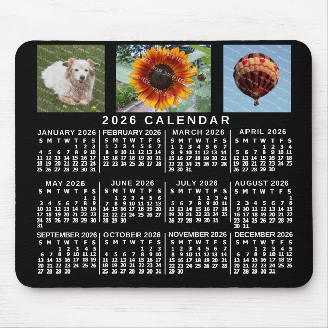 Tapis De Souris 2026 Year Monthly Calendar Black Custom 3 Photos (Devant)