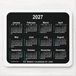 Tapis De Souris 2027 Black Neon 52 semaines Calendrier par Janz
