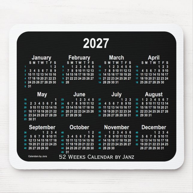 Tapis De Souris 2027 Black Neon 52 semaines Calendrier par Janz (Devant)