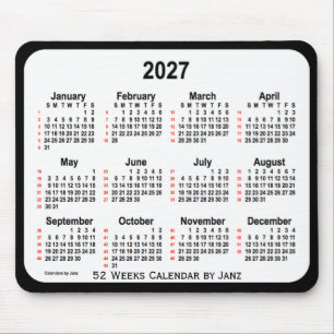 Tapis De Souris 2027 Black Two Tone 52 Weeks Calendrier par Janz