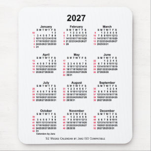 Tapis De Souris 2027 Blanc 52 semaines Calendrier ISO par Janz