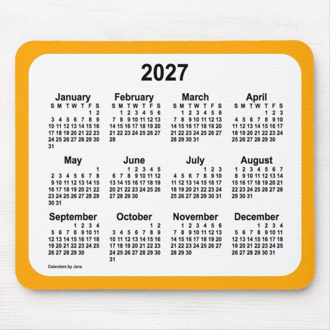 Tapis De Souris 2027 Blanc sur calendrier orange par Janz Two Tone (Devant)