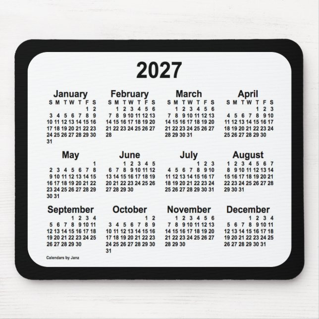 Tapis De Souris 2027 Blanc sur le calendrier noir par Janz Two Ton (Devant)