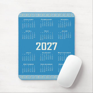 Tapis De Souris 2027 Calendar, Greek Fret, Cosmic Latte on Blue