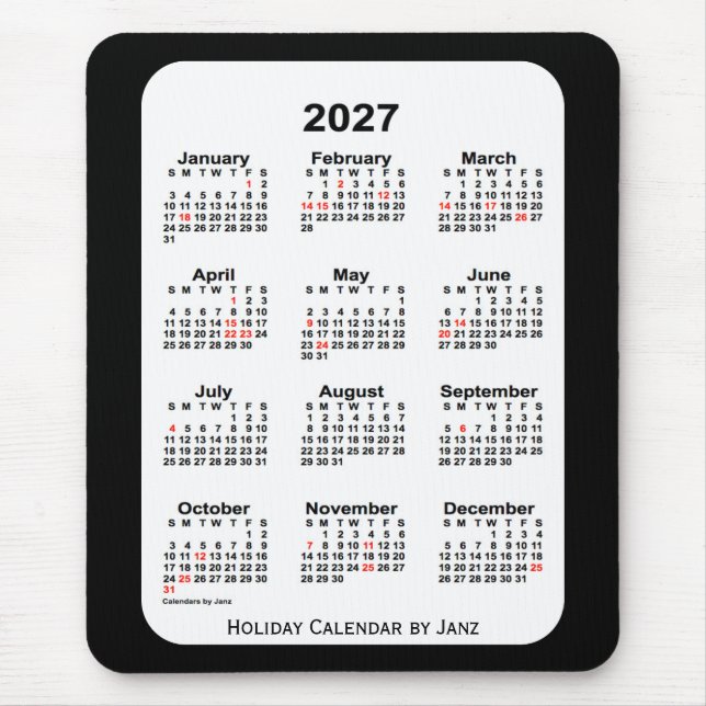 Tapis De Souris 2027 Holiday Two Tone Black Calendar par Janz (Devant)