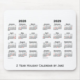 Tapis De Souris 2028-2029 blanc calendrier de vacances de 2 ans