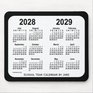 Tapis De Souris 2028-2029 calendrier noir et blanc d'école par