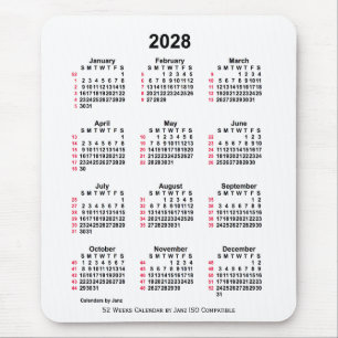 Tapis De Souris 2028 Blanc 52 semaines Calendrier ISO par Janz