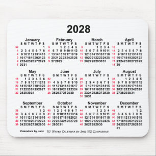 Tapis De Souris 2028 Blanc 52 semaines Calendrier ISO par Janz