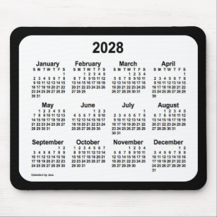 Tapis De Souris 2028 White on Black Calendar by Janz Two Tone