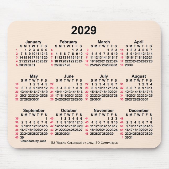 Tapis De Souris 2029 Antique Blanc 52 semaines Calendrier ISO par  (Devant)