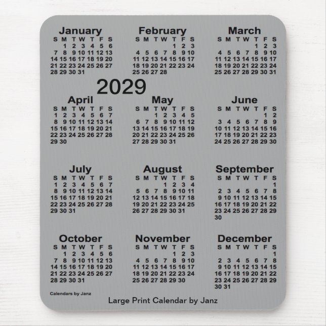 Tapis De Souris 2029 Battleship Grey Grand Print Calendar par Janz (Devant)